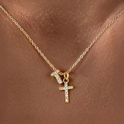Delicate Initial and Cross Pendant Necklace