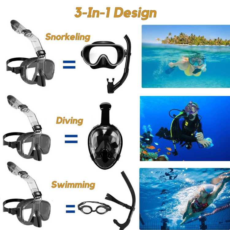 Compact Snorkel Mask with Clear Lens and Fit Adjustable Strap - Befez