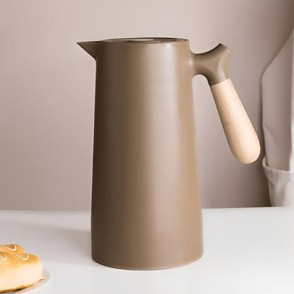 Thermal Carafe with Wood Grip | Insulated Flask for Tea Coffee