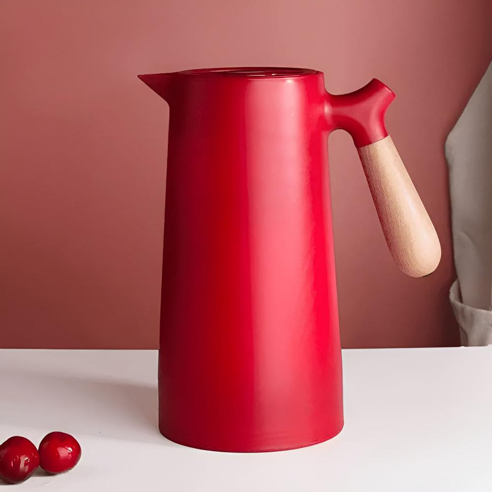Thermal Carafe with Wood Grip | Insulated Flask for Tea Coffee