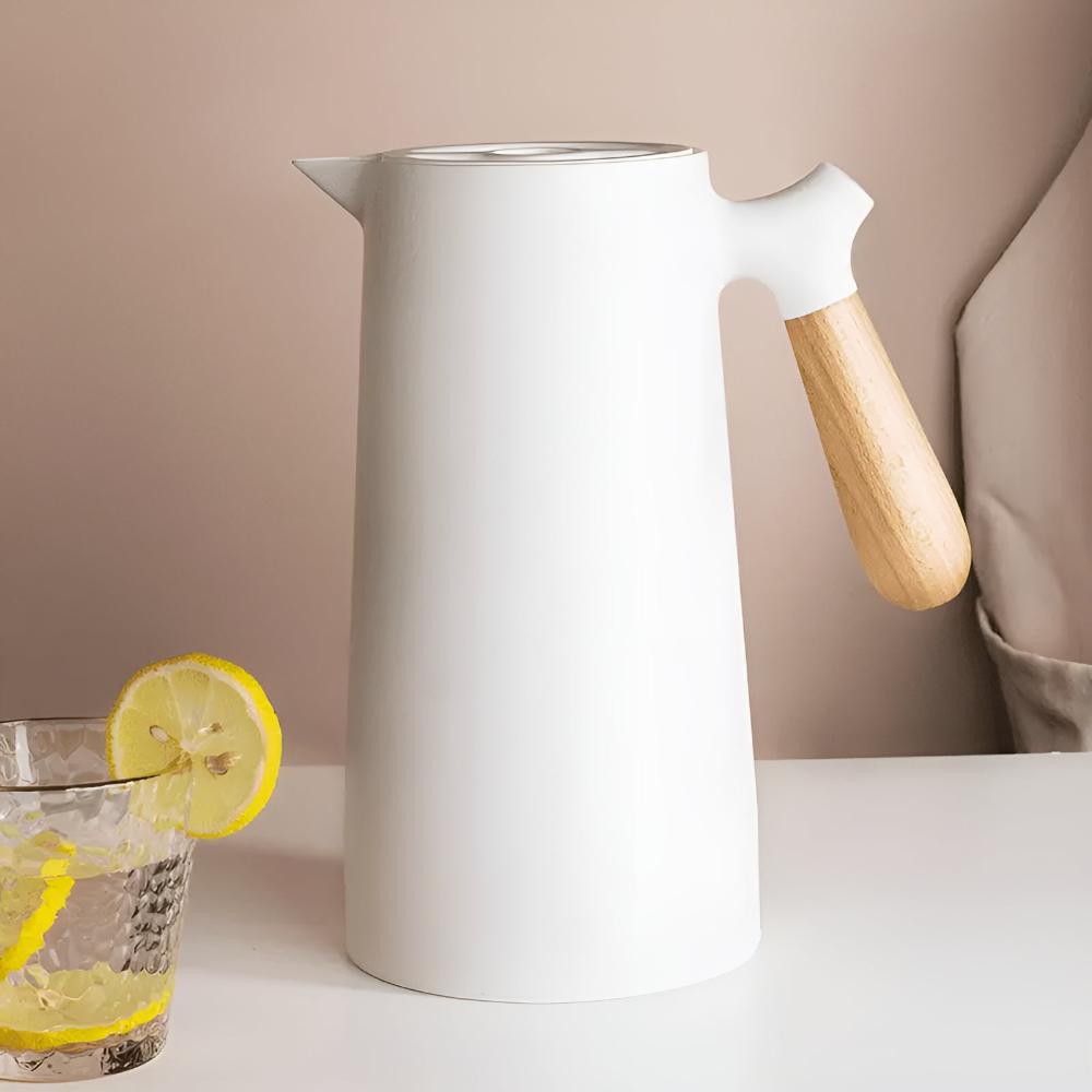 Thermal Carafe with Wood Grip | Insulated Flask for Tea Coffee