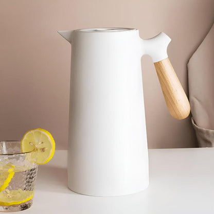Thermal Carafe with Wood Grip | Insulated Flask for Tea Coffee