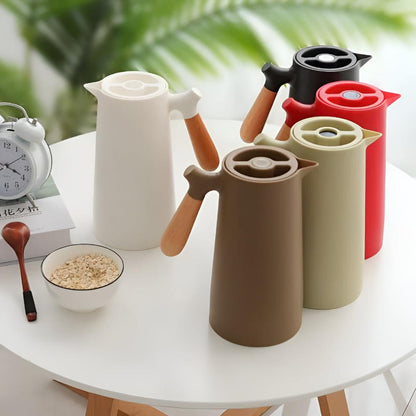 Thermal Carafe with Wood Grip | Insulated Flask for Tea Coffee