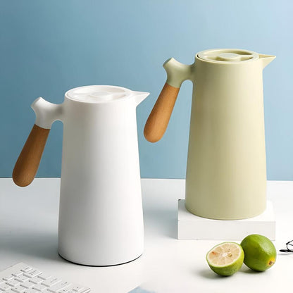 Thermal Carafe with Wood Grip | Insulated Flask for Tea Coffee