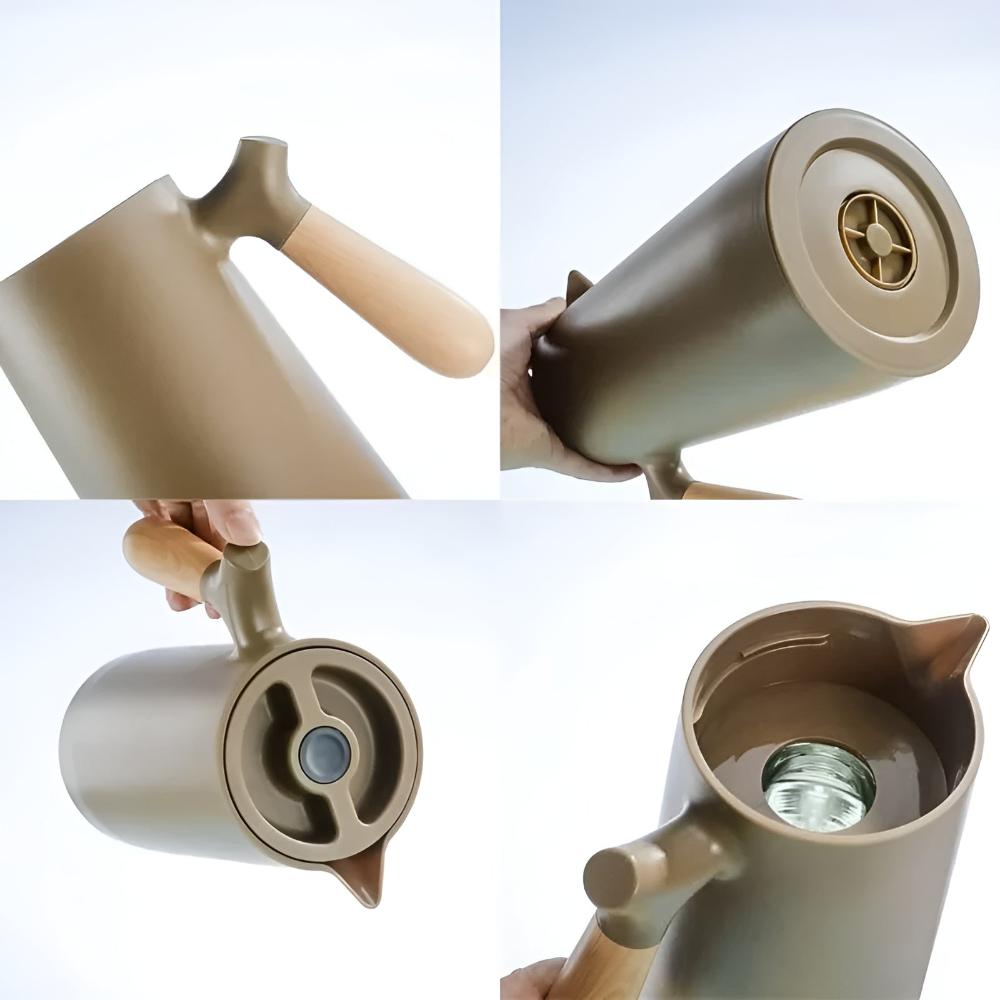 Thermal Carafe with Wood Grip | Insulated Flask for Tea Coffee