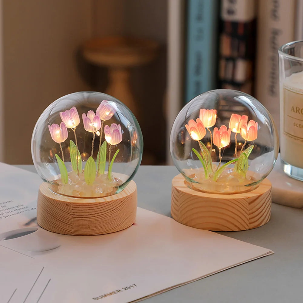 Stylish Floral Glass Table Lamp
