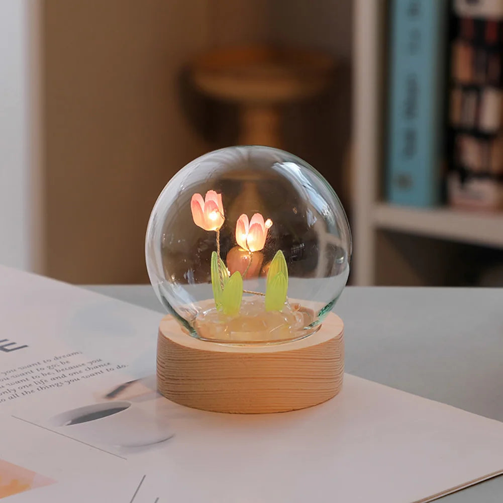 Stylish Floral Glass Table Lamp