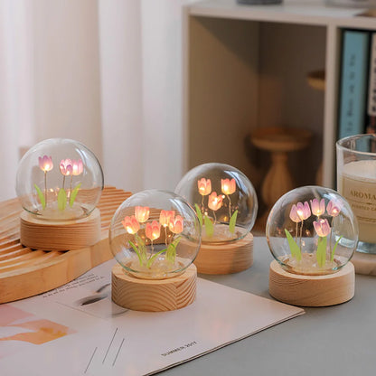 Stylish Floral Glass Table Lamp