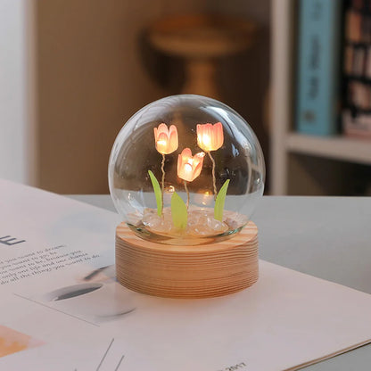 Stylish Floral Glass Table Lamp