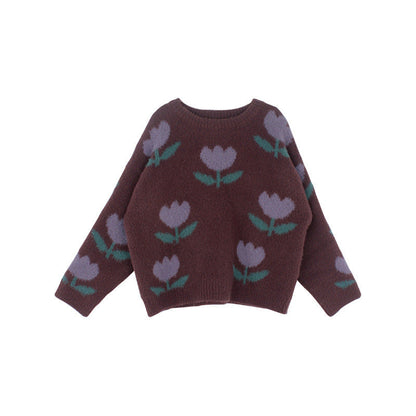 Soft Girls Tulip Sweater Brown Cotton