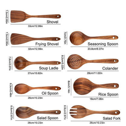 Eco Friendly Wooden Kitchen Utensil Set - Durable & Easy Clean