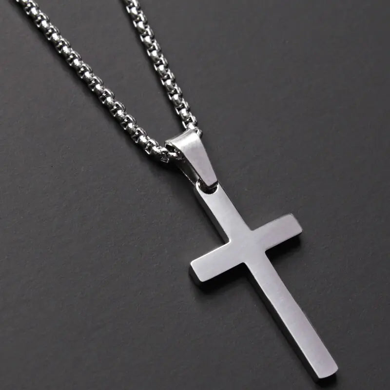 Simple Silver Cross Chain Necklace