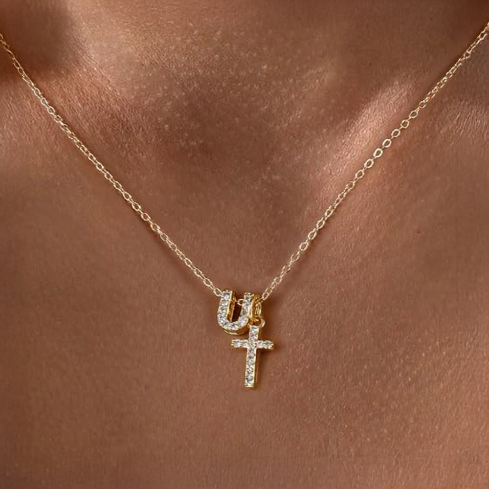 Delicate Initial and Cross Pendant Necklace