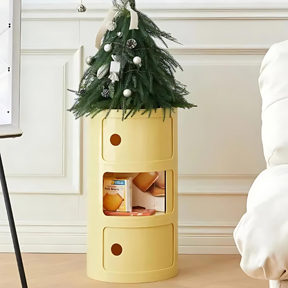 Compact Round End Table with Storage Bins