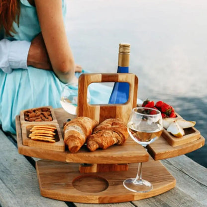 Compact Collapsible Wooden Wine Bar Table