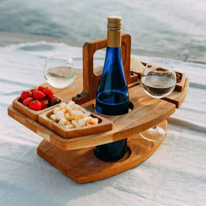 Compact Collapsible Wooden Wine Bar Table