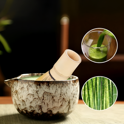 Classic Japanese Matcha Tea Set with Bamboo and Ceramic
