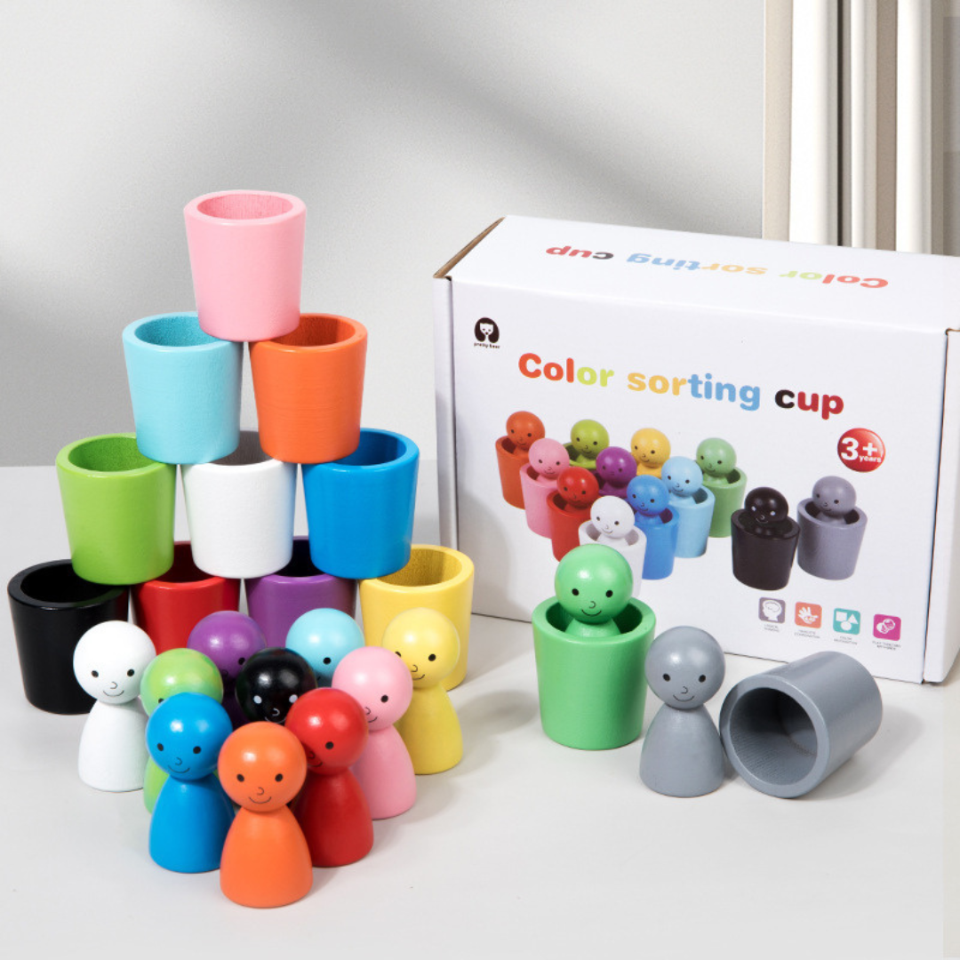 Wooden Color Sorting Toy Cup Set