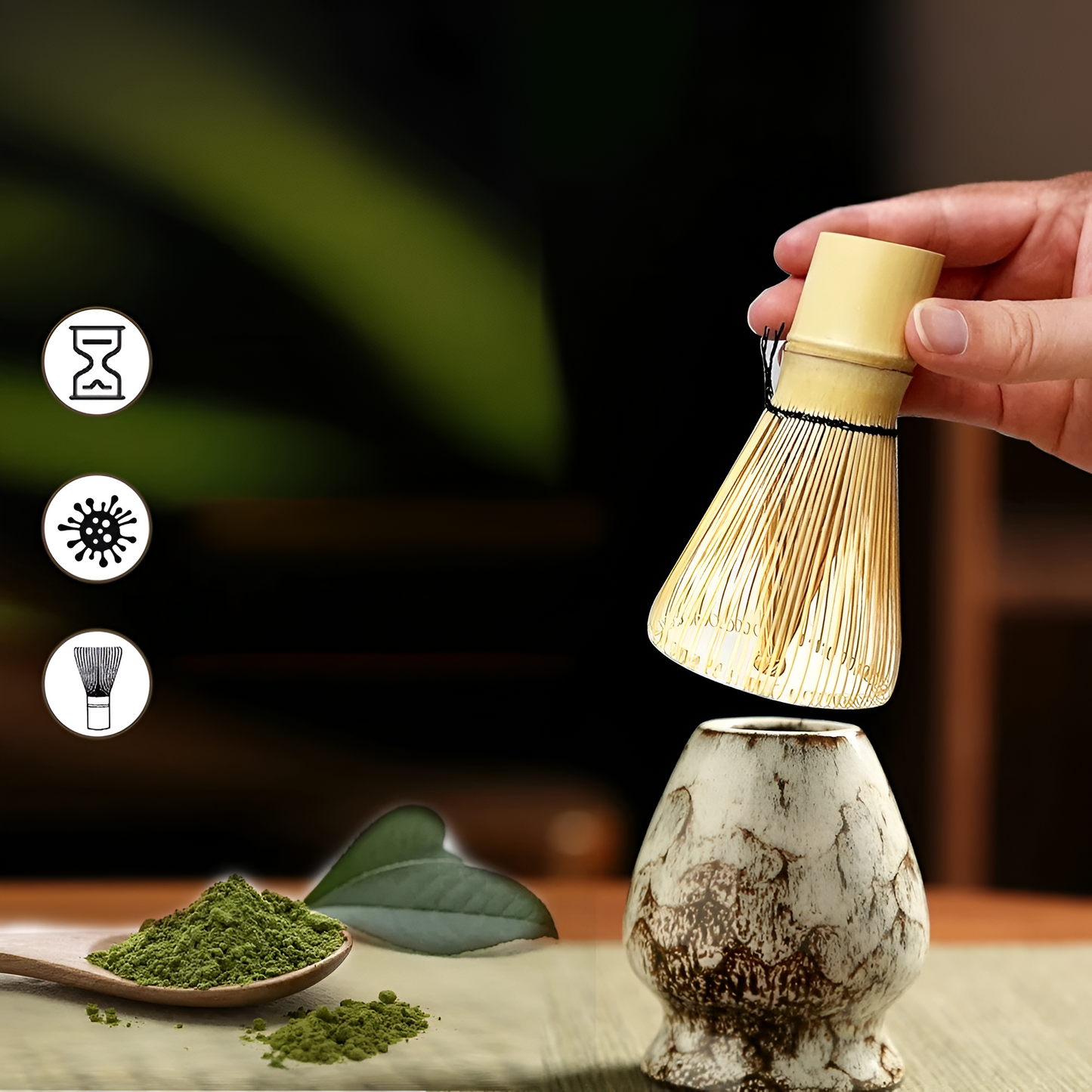 Classic Japanese Matcha Tea Set with Bamboo and Ceramic