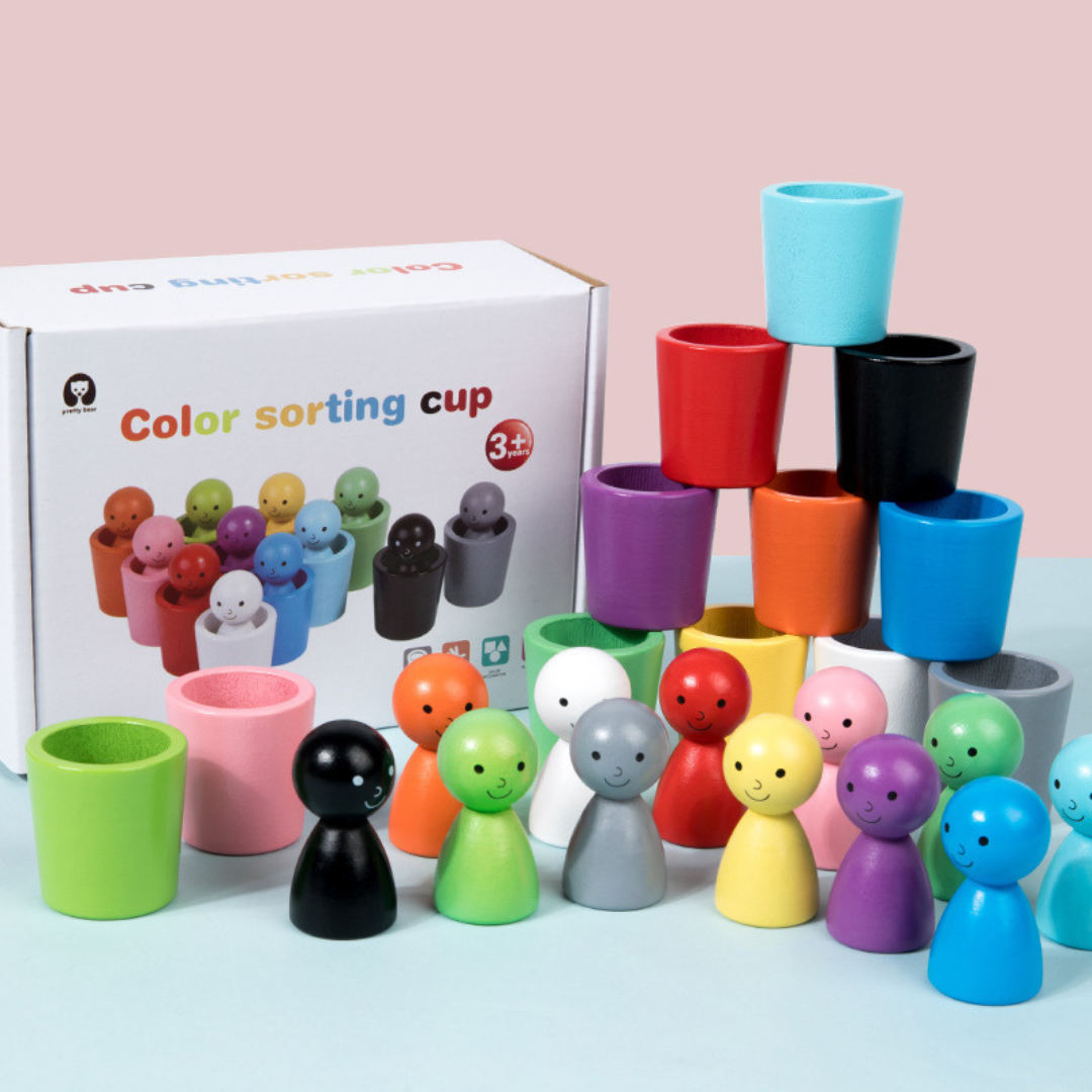 Wooden Color Sorting Toy Cup Set