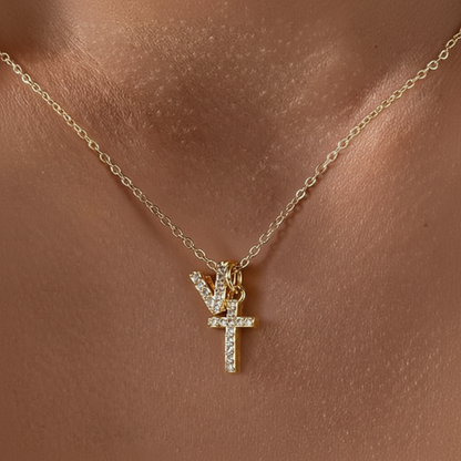 Delicate Initial and Cross Pendant Necklace