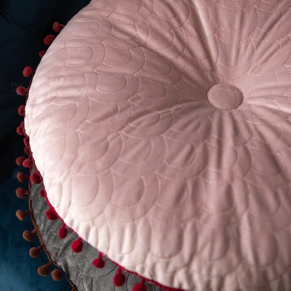 Soft Round Plush Quilted Ottoman Cushion Pad