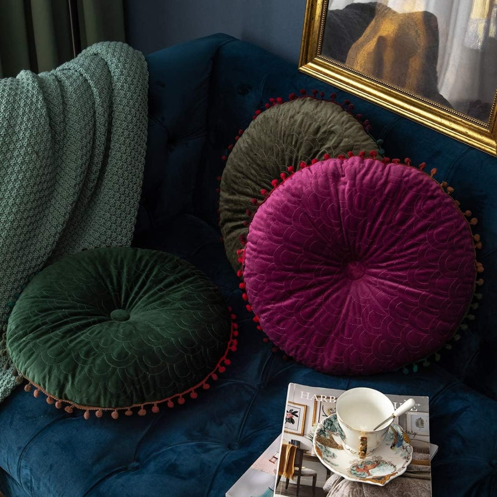 Soft Round Plush Quilted Ottoman Cushion Pad