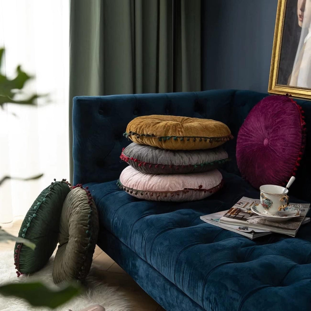 Soft Round Plush Quilted Ottoman Cushion Pad