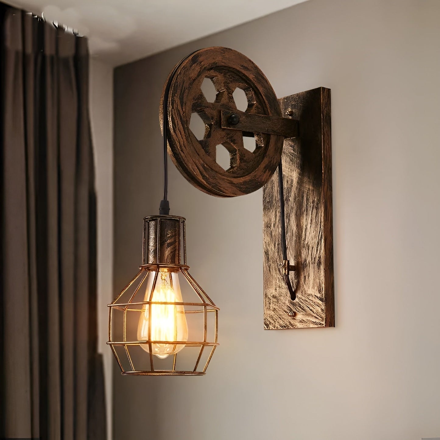 Rustic Metal Wall Lamp - Vintage LED Light Fixture