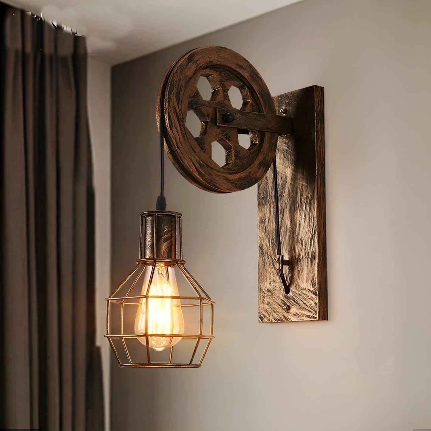 Rustic Metal Wall Lamp - Vintage LED Light Fixture