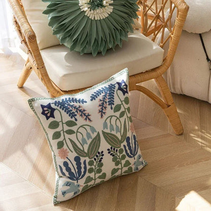 Classic Floral Embroidered Pillow Cover