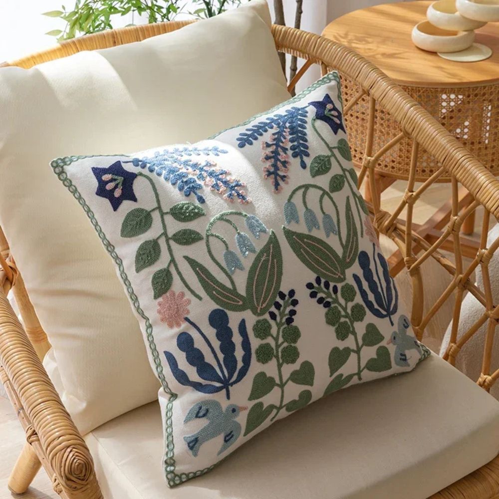 Classic Floral Embroidered Pillow Cover