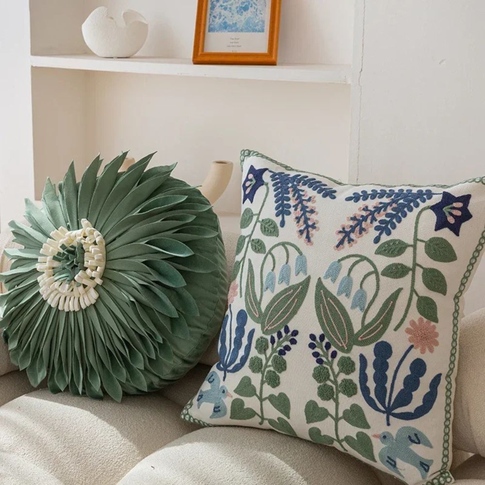 Classic Floral Embroidered Pillow Cover