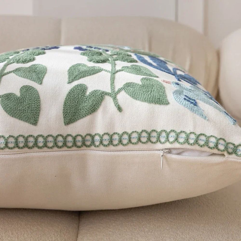 Classic Floral Embroidered Pillow Cover