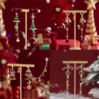 Befez | Christmas Tree Earrings - Green & Gold, Lightweight & Festive with Elegant Bow