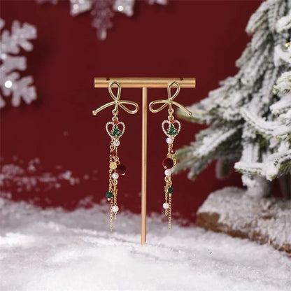 Befez | Christmas Tree Earrings - Green & Gold, Lightweight & Festive with Elegant Bow - Befez
