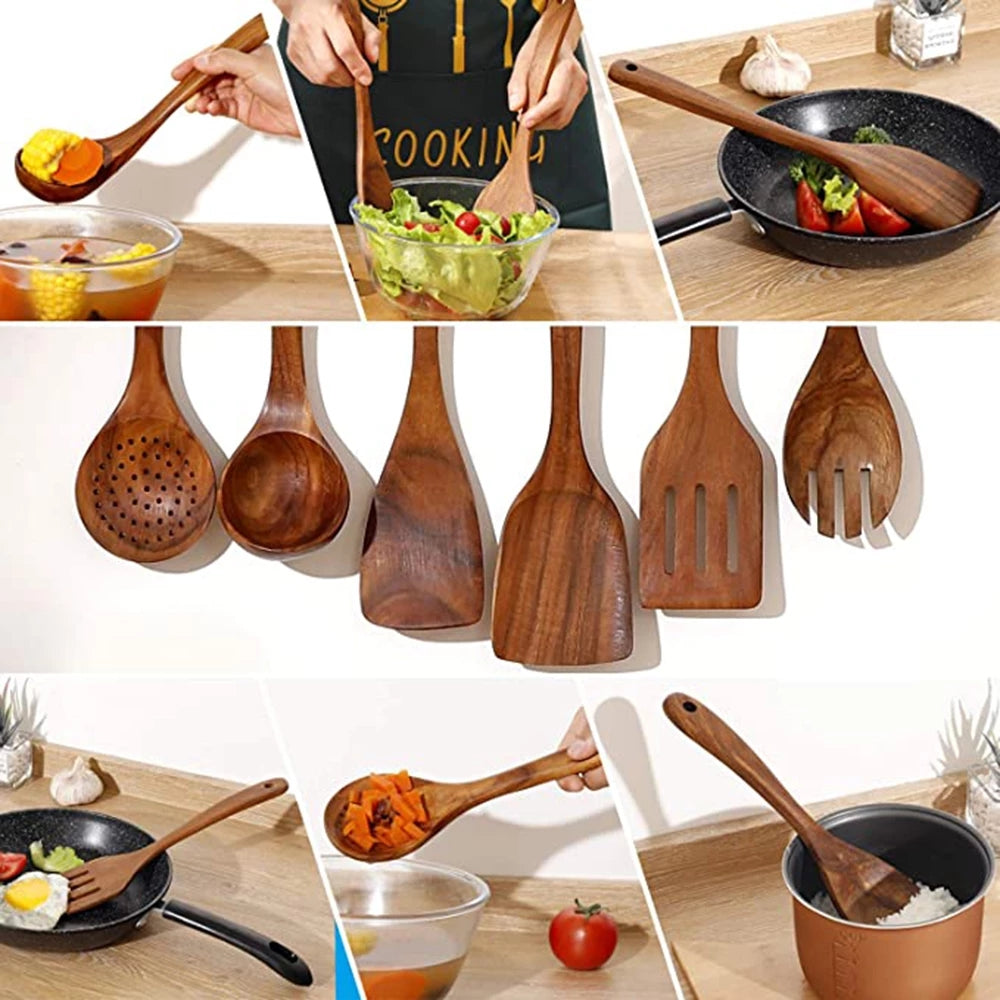 Eco Friendly Wooden Kitchen Utensil Set - Durable & Easy Clean
