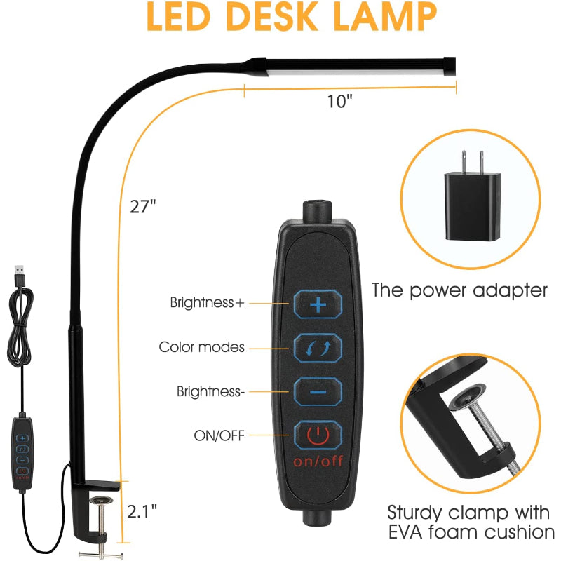 Compact LED Office Lamp with Adjustable Arm and USB Port