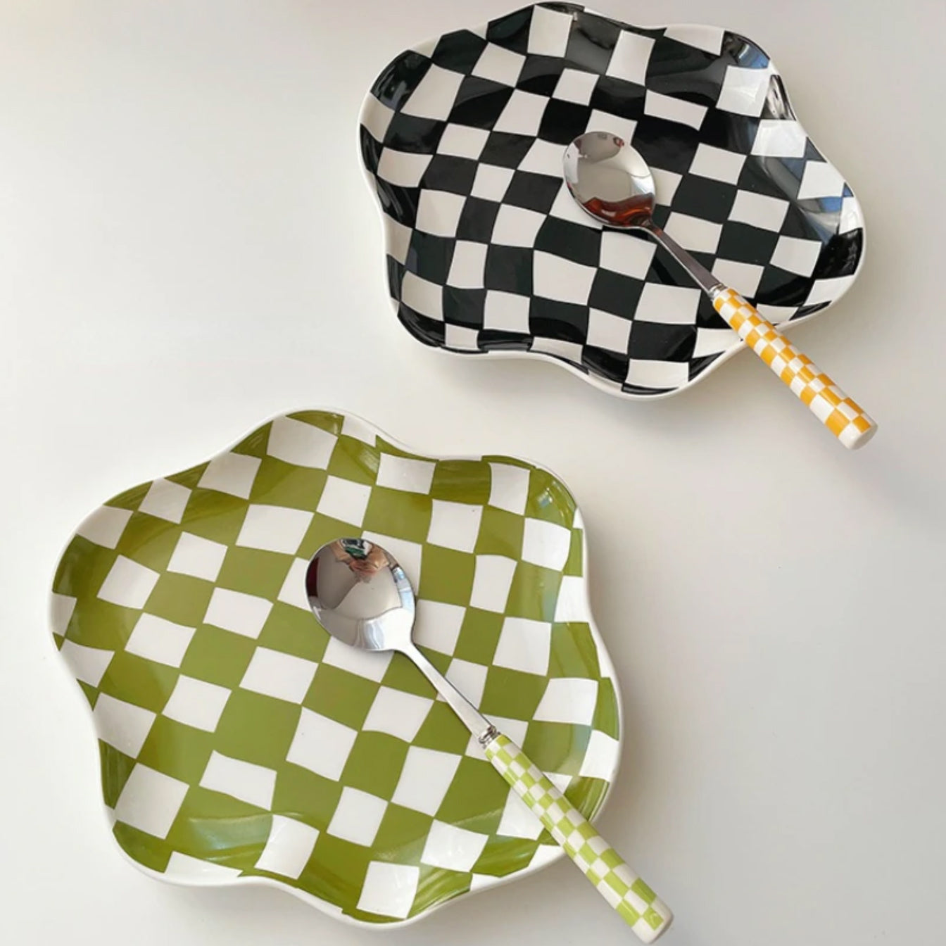 Colorful Checkerboard Serving Tray - Black Green