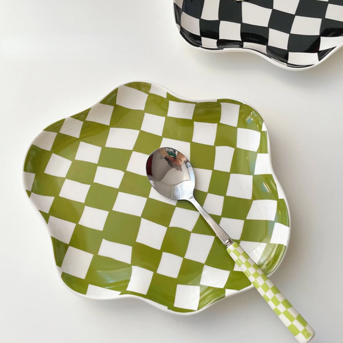 Colorful Checkerboard Serving Tray - Black Green