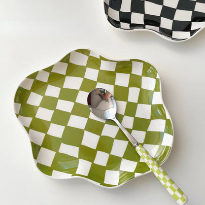 Colorful Checkerboard Serving Tray - Black Green