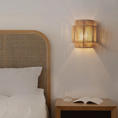 Rustic Woven LED Table Lamp Natural Fiber Shade