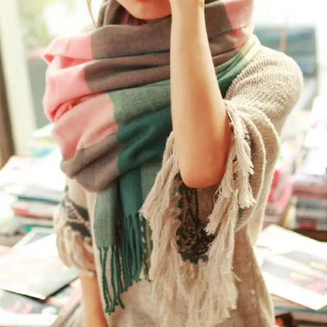Warm Plaid Scarf Soft Cashmere Feel 180cm