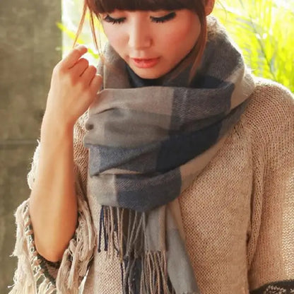 Warm Plaid Scarf Soft Cashmere Feel 180cm