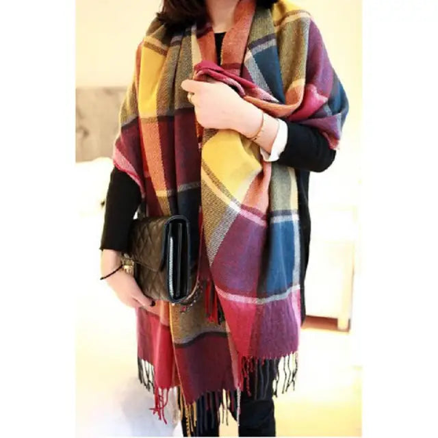 Warm Plaid Scarf Soft Cashmere Feel 180cm