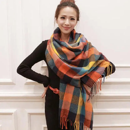 Warm Plaid Scarf Soft Cashmere Feel 180cm