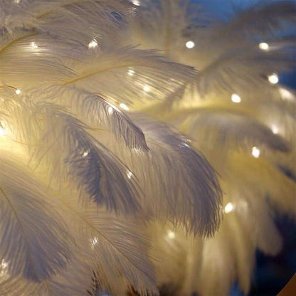 Unique Feather Table Lamp with Rose Gold Base