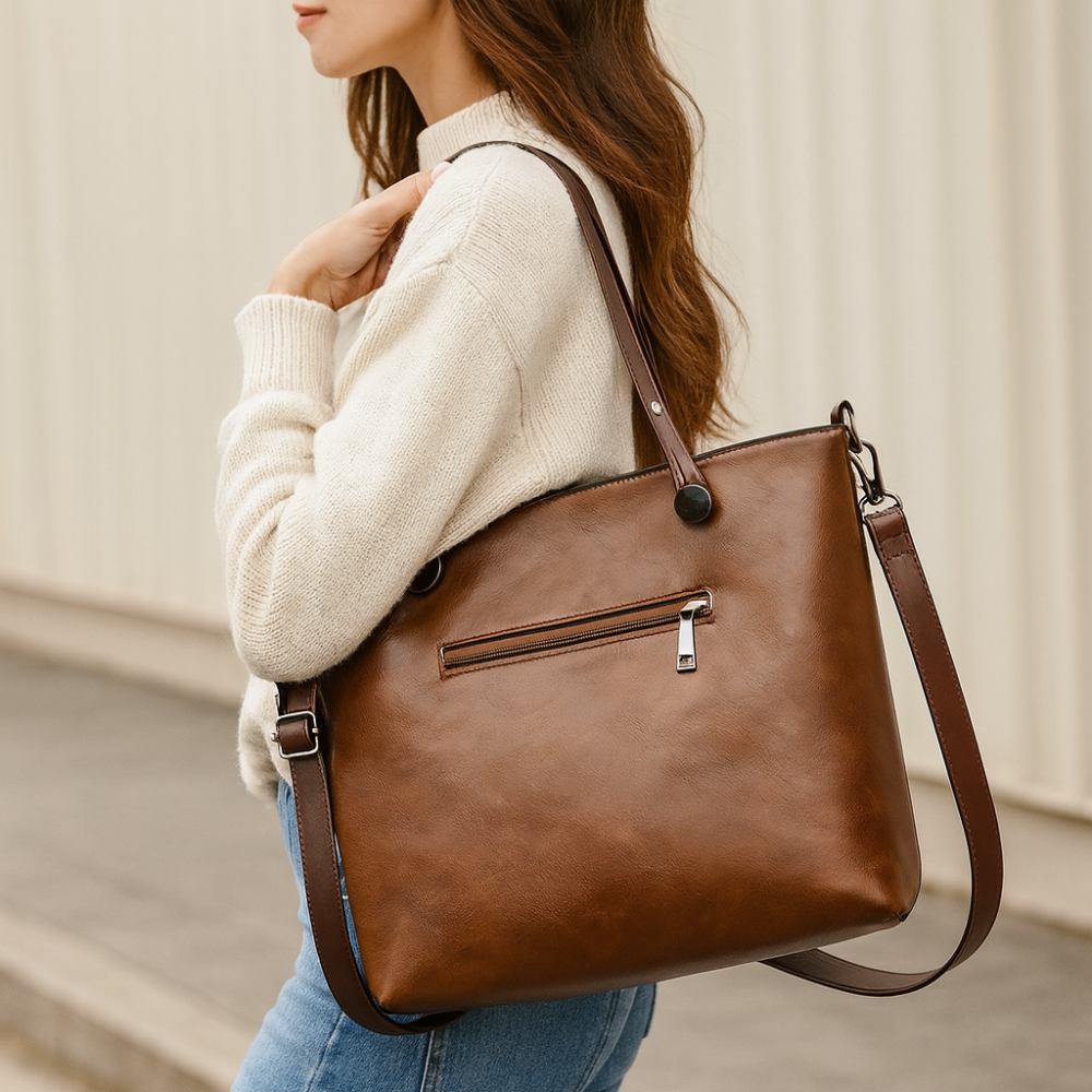 Stylish Women's Leather Multi Pocket Shoulder Bag - Befez