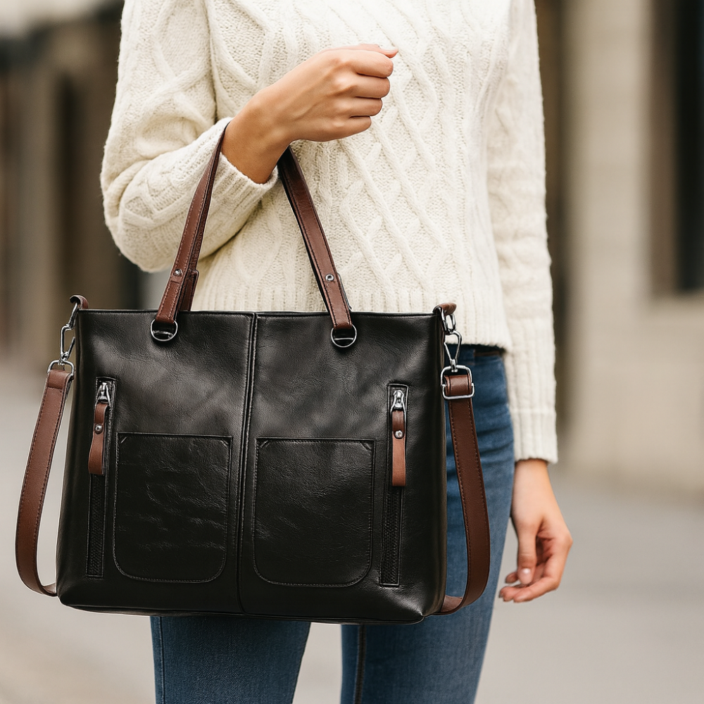 Stylish Women's Leather Multi Pocket Shoulder Bag