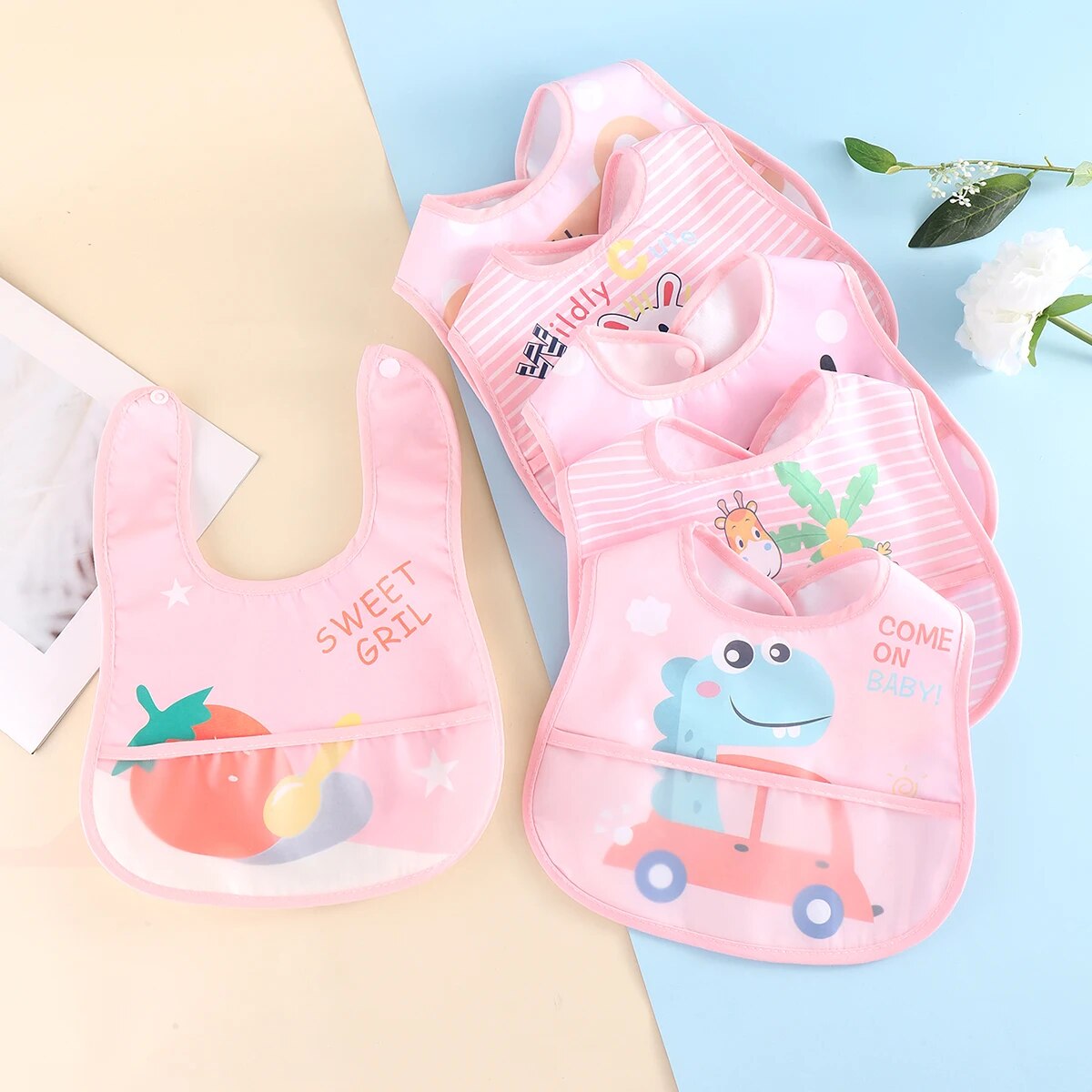 Soft Washable Baby Drool Bibs Set of 5